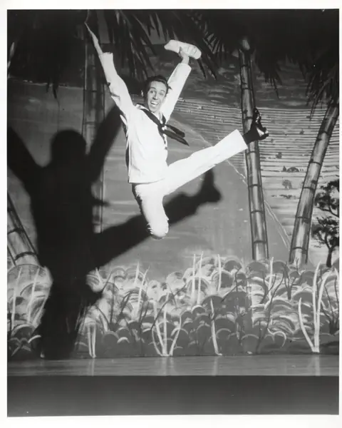 Dean in a live-action dance pose at the Sahara Hotel, 1960